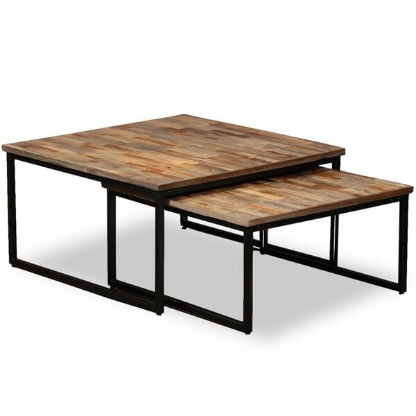 vidaXL Coffee Table Set of 2 Brown Reclaimed teak Large & Small