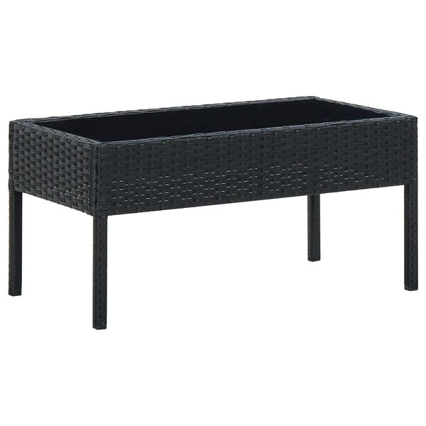 vidaXL Garden Table Black PE rattan, steel, glass Medium Durable