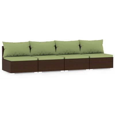 vidaXL 4-Seater Sofa with Cushions Brown Poly Rattan