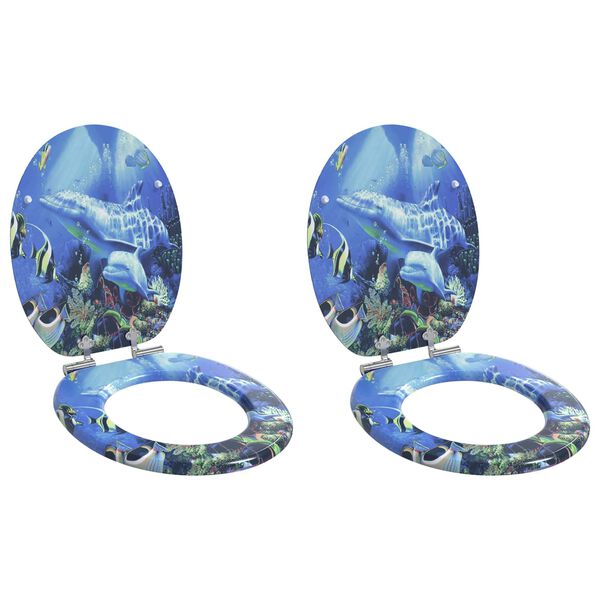 vidaXL WC Toilet Seats 2 pcs with Soft Close Lids MDF Dolphins Design (2x143930)