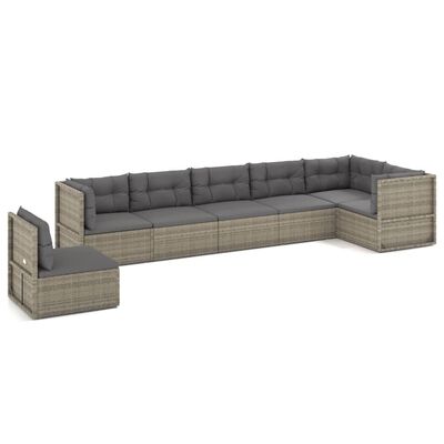 vidaXL 7 Piece Patio Lounge Set with Cushions Gray Poly Rattan