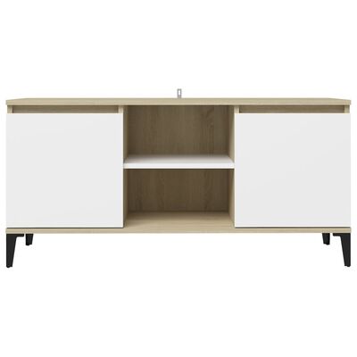 vidaXL TV Stand with Metal Legs White and Sonoma Oak 40.7"x13.8"x19.7"