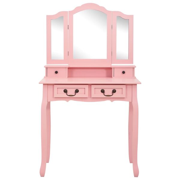 vidaXL Dressing Table Set with Stool Pink 31.5x27.2x55.5" Paulownia Wood