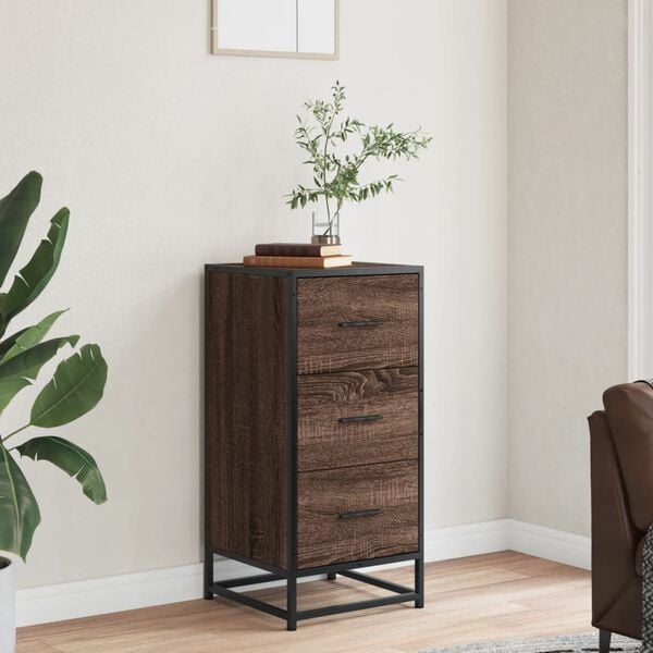 vidaXL Sideboard Brown Oak Engineered Wood, Metal Medium Sideboard