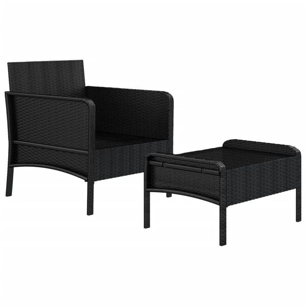 vidaXL Garden Lounge Set Black PE Rattan, Powder-Coated Steel Standard