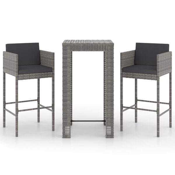 vidaXL Garden Bar Set Grey, Dark grey PE rattan, Steel Medium Footrest