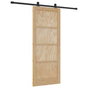 vidaXL Sliding Door Natural and Black 32.68 x 79.53 in Solid Pine Wood