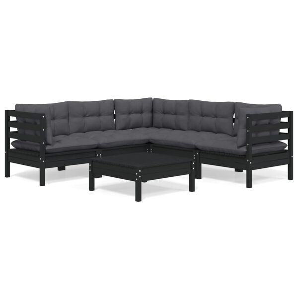 vidaXL Garden Lounge Set Black Solid pinewood Modular, 6-piece Square