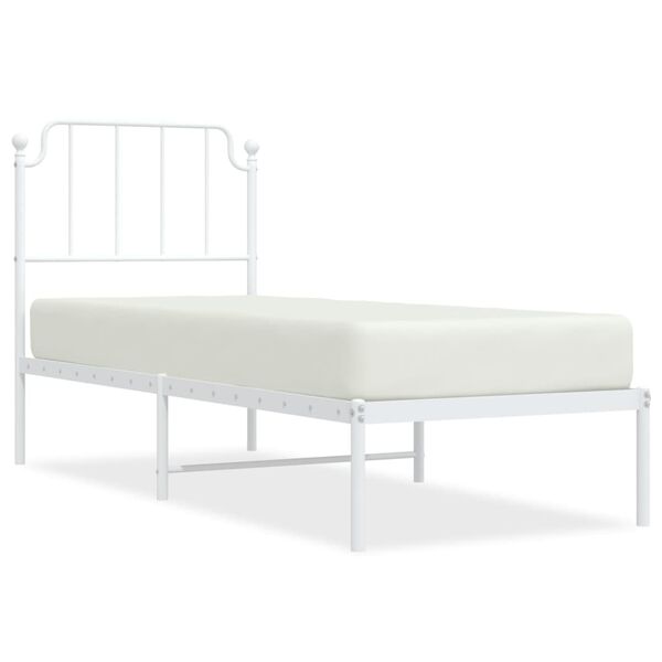 vidaXL Metal Bed Frame without Mattress with Headboard White 29.5"x74.8"