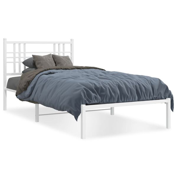 vidaXL Bed Frame White Powder-Coated Steel Single Bed Frame