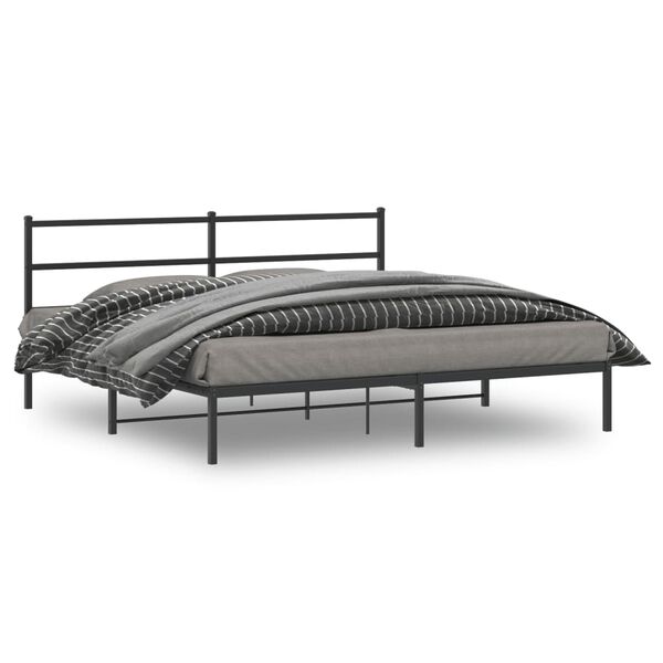 vidaXL Bed Frame Black Powder-Coated Steel Double Bed Frame