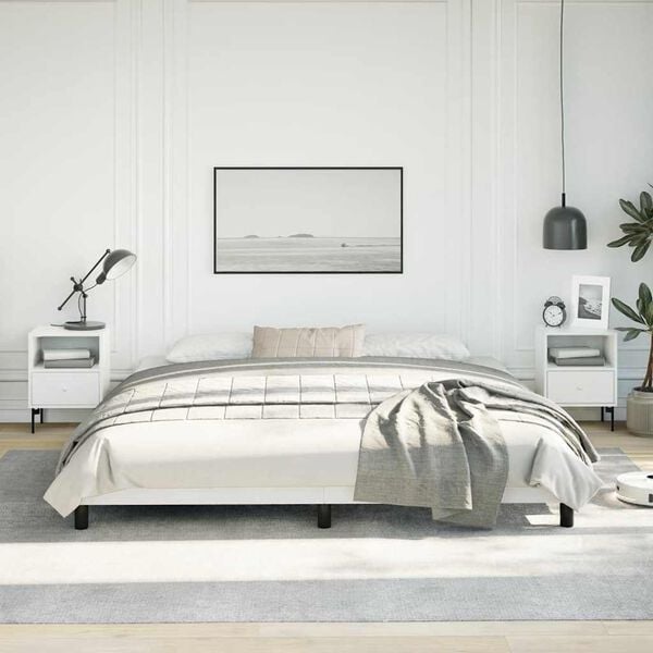 vidaXL Bed Frame White Faux leather, plywood, engineered wood King