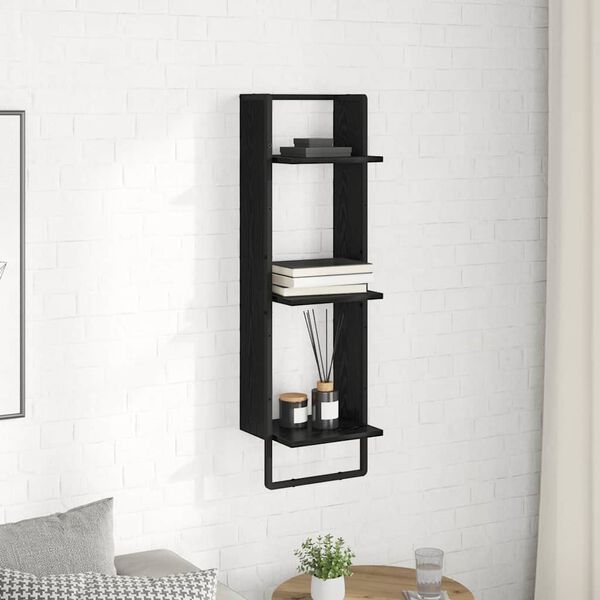 vidaXL Wall Shelf Black Oak 11.81 x 9.84 x 39.37 in Engineered Wood