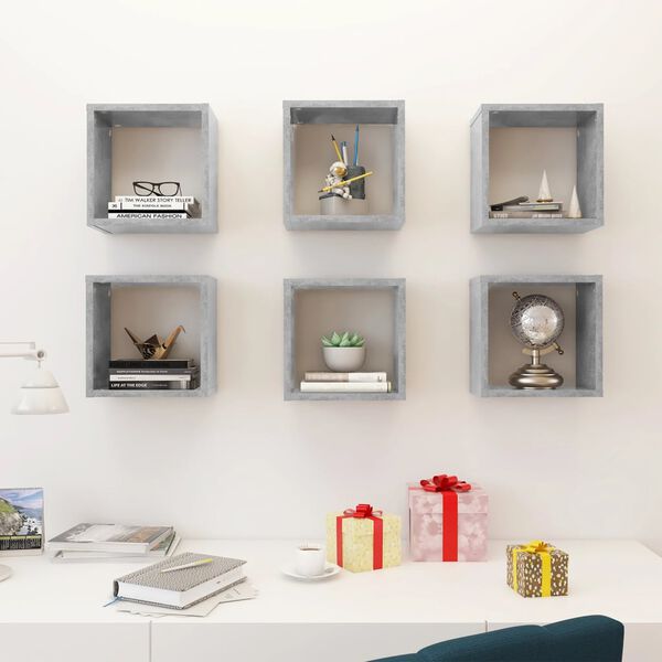 vidaXL Cube Shelf Set of 6 Concrete grey Engineered wood