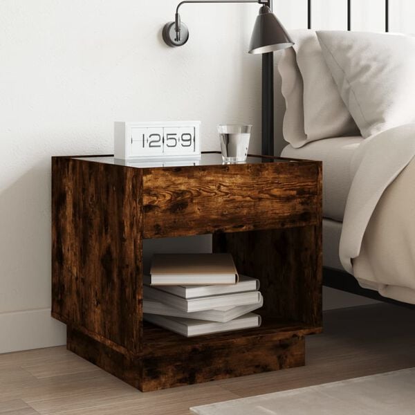 vidaXL Bedside Table Smoked Oak Engineered wood, Glass Medium
