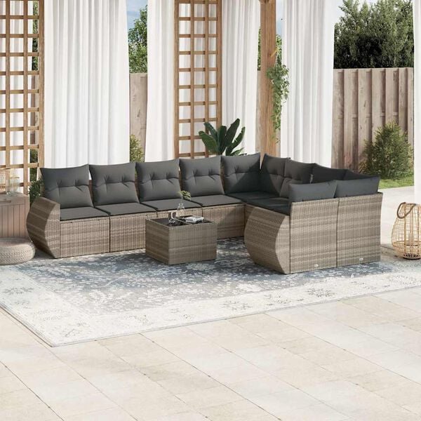 vidaXL Garden Sofa Set Light gray Poly Rattan Large Adjustable Feet