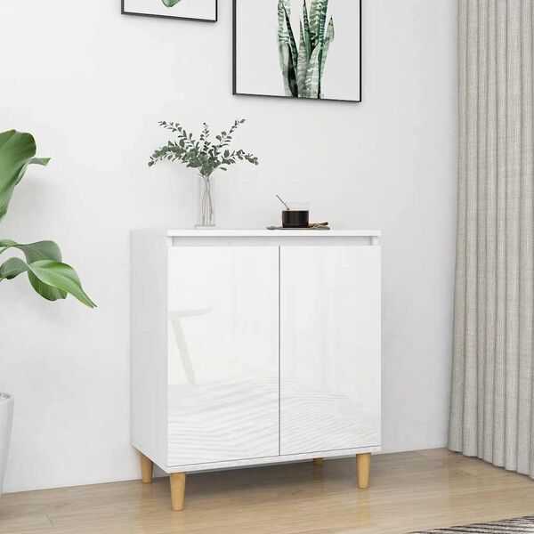 vidaXL Sideboard&Solid Wood Legs High Gloss White 23.6"x13.8"x27.6" Engineered Wood