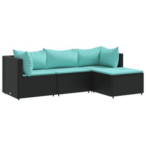 vidaXL Patio Lounge Set Set of 4 Black and Water Blue