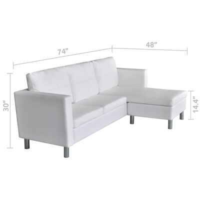 vidaXL Sectional Sofa 3-Seater Artificial Leather White