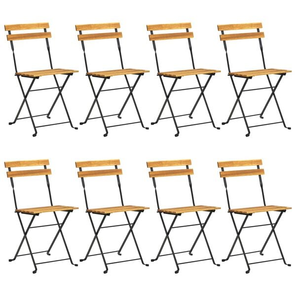 vidaXL Garden Chair Set of 8 Natural wood, Black Solid Acacia wood