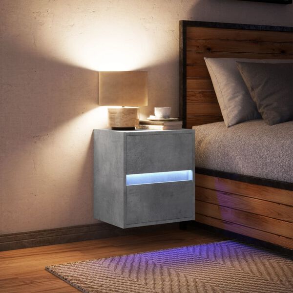 vidaXL Wall-mounted Bedside Cabinet Concrete gray Engineered wood Compact