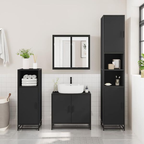 vidaXL Bathroom Mirror Cabinet Black Engineered wood, Metal Medium