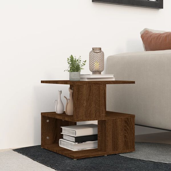 vidaXL Side Table Brown Oak Engineered Wood Small Side Table Square