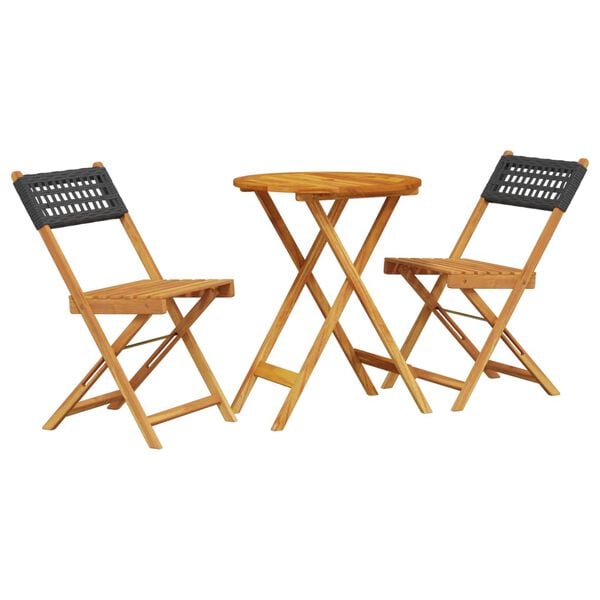 vidaXL Bistro Set Black Solid acacia wood and PE rattan 3-Piece Set
