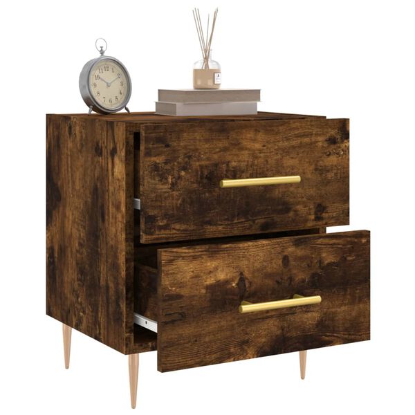 vidaXL Bedside Cabinet Set of 2 Smoked Oak Engineered wood, Iron Medium