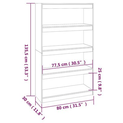 vidaXL Book Cabinet/Room Divider Gray 31.5"x11.8"x53.3" Solid Wood Pine