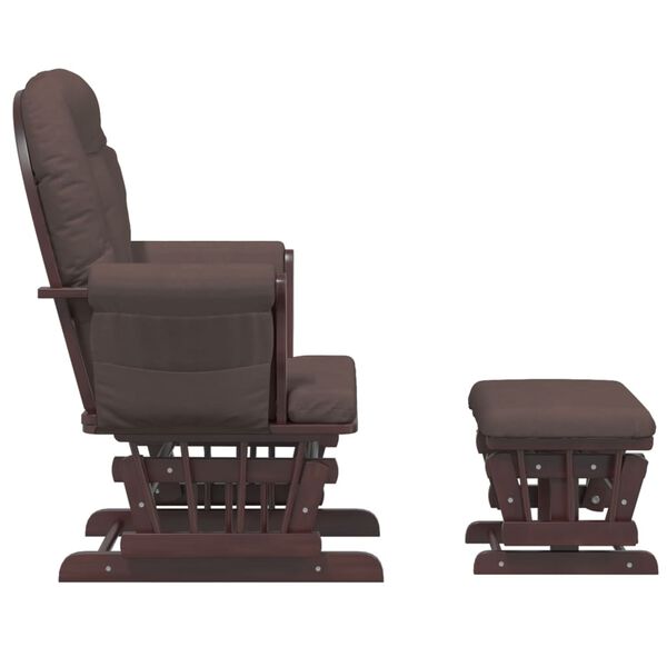 vidaXL Glider Chair With Stool Brown Solid Rubber Wood Standard
