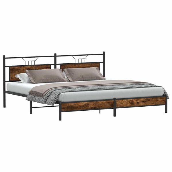 vidaXL Bed Frame Smoked Oak Steel and Engineered Wood Double Bed Frame