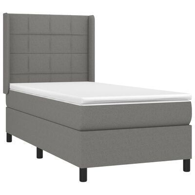 vidaXL Box Spring Bed with Mattress Dark Gray Twin Fabric