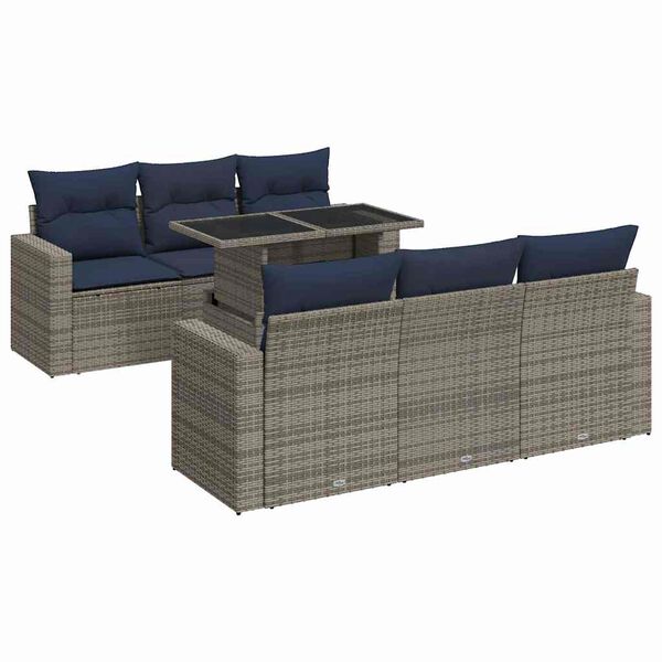 vidaXL 7 Piece Patio Sofa Set with Cushions Gray Poly Rattan Acacia