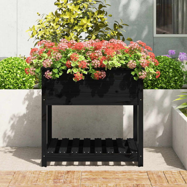vidaXL Planter Black Solid pine wood Large Planter Square Rustic
