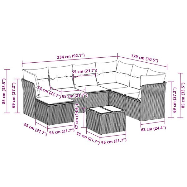 vidaXL Garden Sofa Set Light Grey PE Rattan Medium Modular