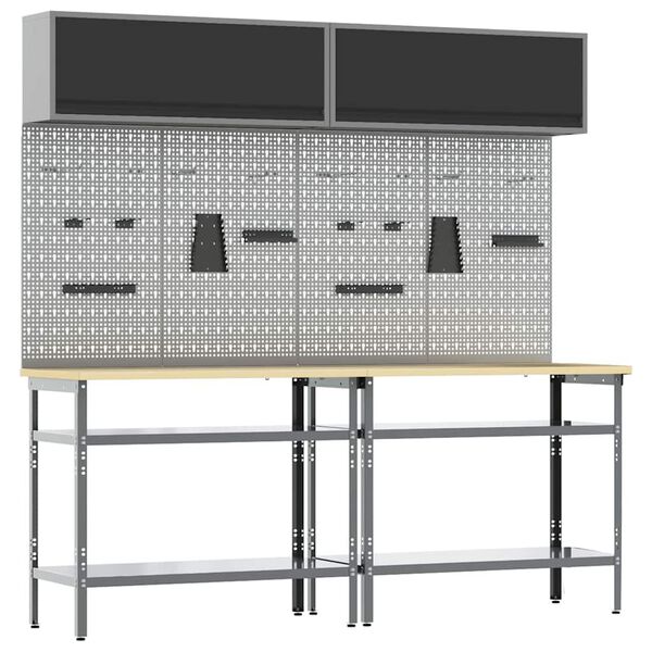 vidaXL Work Bench Set with Shelf 8 pcs Gray 200 x 55 x 200 cm Steel