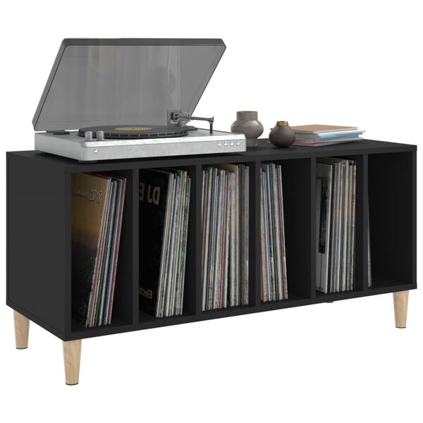 vidaXL Record Cabinet Black Engineered wood, solid eucalyptus wood Medium