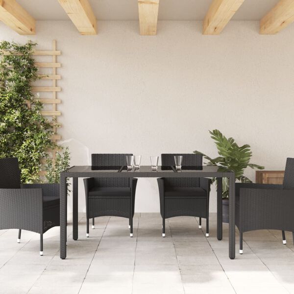 vidaXL Garden Table Black Poly rattan, powder-coated steel, tempered glass