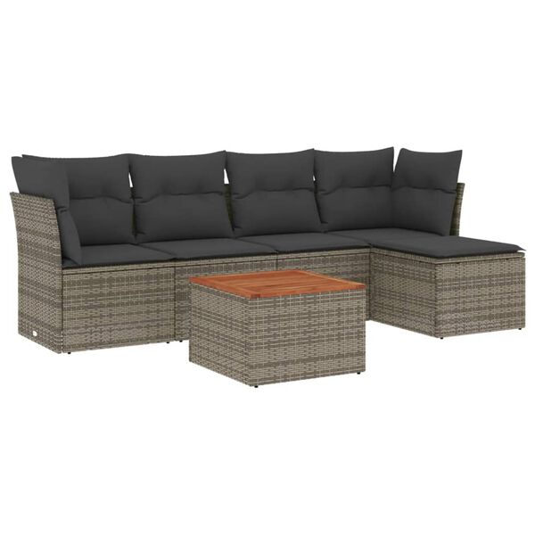 vidaXL Garden Sofa Set Grey PE Rattan 6 Piece Set Modular