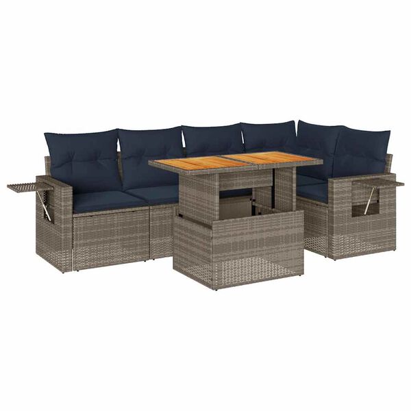 vidaXL 6 Piece Patio Sofa Set with Cushions Gray Poly Rattan