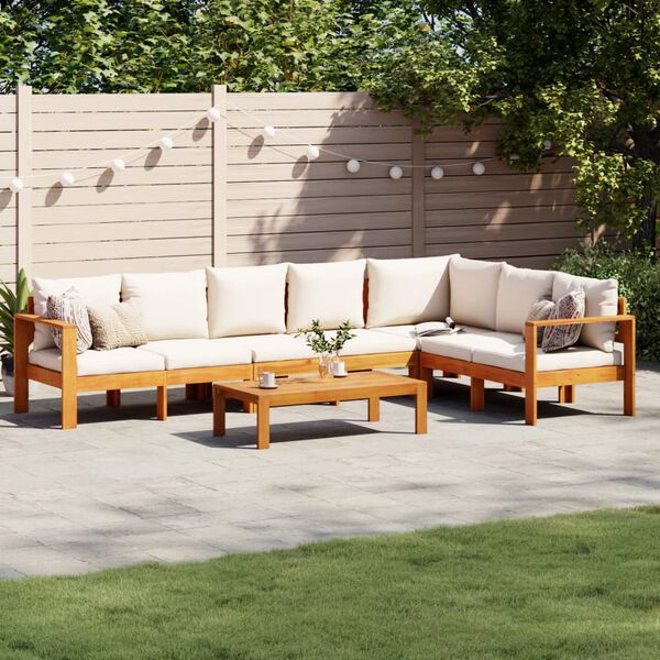vidaXL Garden Sofa Set Cream white cushions, natural wood