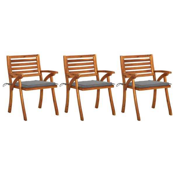 vidaXL Dining Chair Set of 3 Grey wood Solid acacia wood Standard