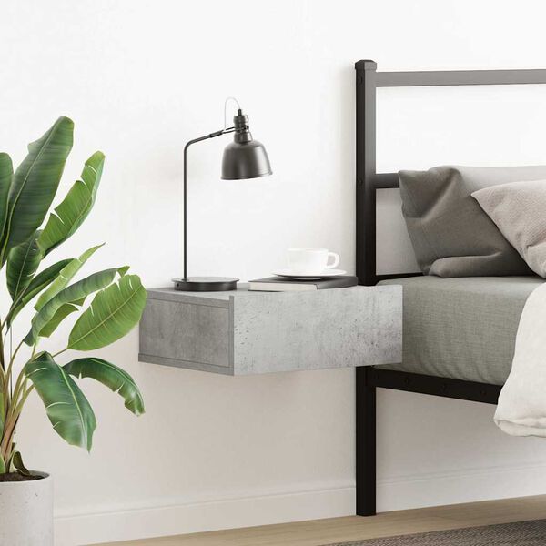 vidaXL Floating Nightstand Concrete Grey Engineered wood Compact