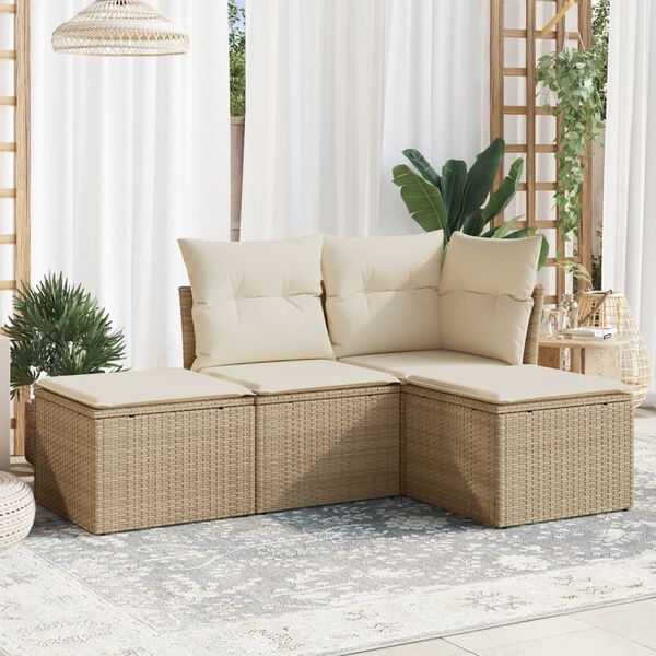 vidaXL Garden Sofa Set Beige PE rattan, powder-coated steel, 100% polyester