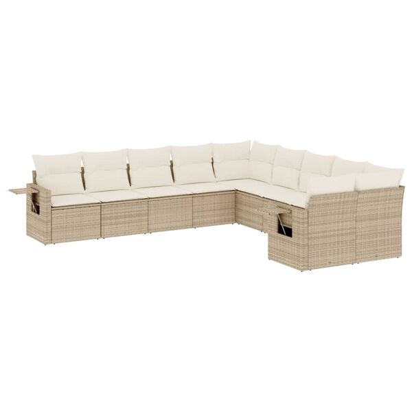 vidaXL Garden Sofa Set Beige and Cream White PE Rattan, Powder-coated Steel