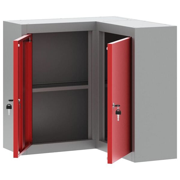 vidaXL Tool Cabinet with Shelf Red and Grey 21.65 x 21.65 x 21.65 in