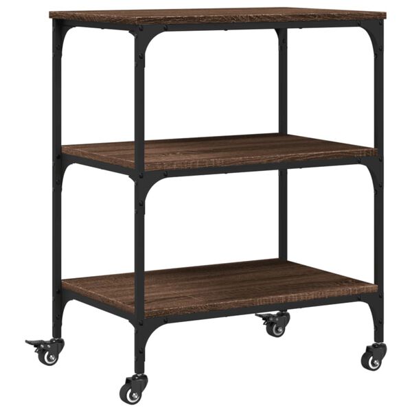 vidaXL Kitchen Trolley Brown Oak 23.6"x16.1"x29.9" Engineered Wood