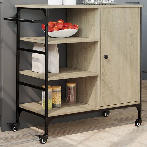 vidaXL Kitchen Trolley Sonoma Oak 34.4"x15.2"x33.3" Engineered Wood