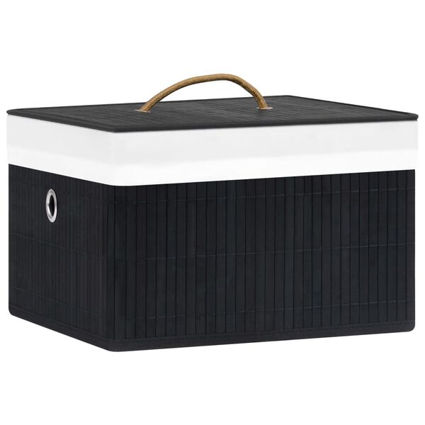 vidaXL Storage Box Set of 4 Black Bamboo, Fabric Medium Collapsible